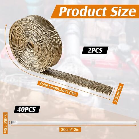 2 Pcs Spark Plug Wire Fuel Line Heat Shield 10ft x 1"ID 1112 Degrees Fahrenheit with 40 Pcs Cable Ties for Car Wire Loom Brake Cable in Saudi Arabia