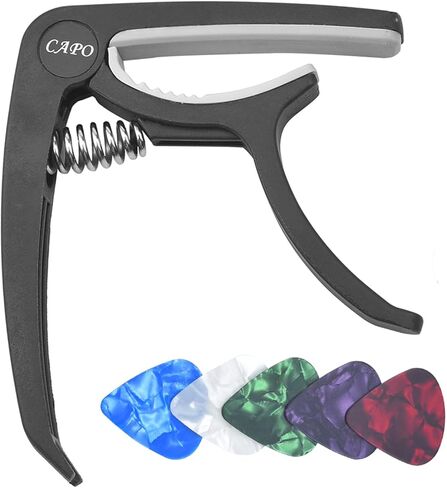 جيتار كابو، جيتار كابو للصوت والكهرباء مع 5 اختيارات مجانًا، جيتار مناسب، باس، مندولين، بانجو، القيثارة (أسود) in Kuwait