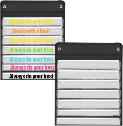 2 Pack Pocket Chart by Essex Wares, Pocket Chart for Classroom Lessons with 20 White Blank Cards, (13inch W x 19inch L)-Black in Kuwait