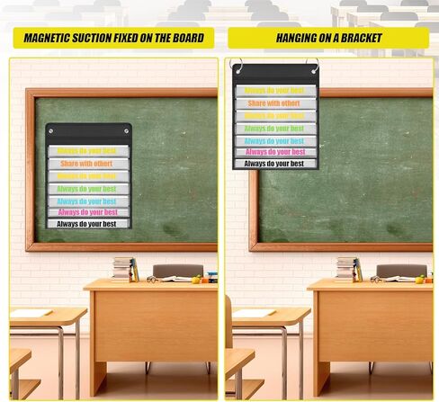 2 Pack Pocket Chart by Essex Wares, Pocket Chart for Classroom Lessons with 20 White Blank Cards, (13inch W x 19inch L)-Black in Kuwait