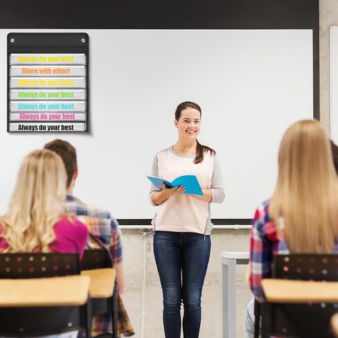 2 Pack Pocket Chart by Essex Wares, Pocket Chart for Classroom Lessons with 20 White Blank Cards, (13inch W x 19inch L)-Black in Kuwait