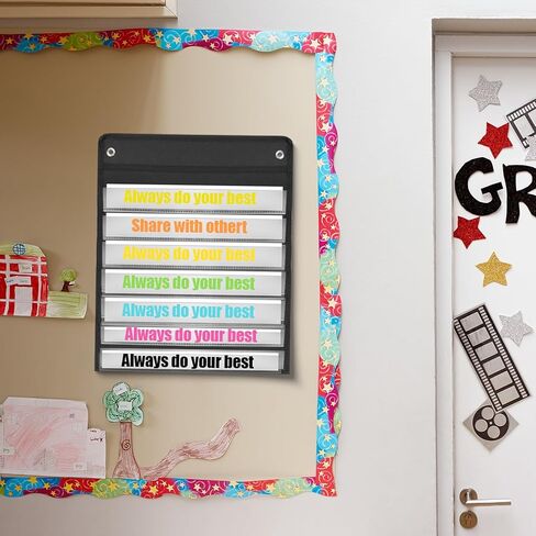 2 Pack Pocket Chart by Essex Wares, Pocket Chart for Classroom Lessons with 20 White Blank Cards, (13inch W x 19inch L)-Black in Kuwait