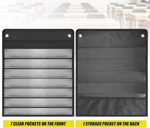 2 Pack Pocket Chart by Essex Wares, Pocket Chart for Classroom Lessons with 20 White Blank Cards, (13inch W x 19inch L)-Black in Kuwait