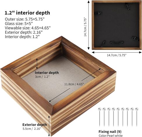 5x5 Small Shadow Box Frame Display Case, Grade A Natural Pine Wood HD Glass Front Soft Linen Back, Display Case Shadow Box for Wall and Tabletop-Carbonized Black in Kuwait