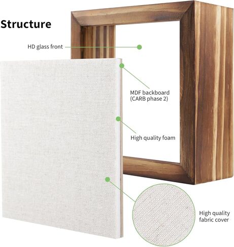 5x5 Small Shadow Box Frame Display Case, Grade A Natural Pine Wood HD Glass Front Soft Linen Back, Display Case Shadow Box for Wall and Tabletop-Carbonized Black in Kuwait