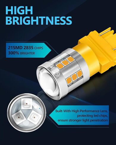 يوركيم 3157 لمبة LED العنبر تأتي مع مقاومات تحميل لحل مشكلة الفلاش المفرط أو رمز الخطأ، 3156 لمبة ليد العنبر 3457 4157 استبدال لمبة LED لأضواء وميض إشارة الانعطاف، حزمة من 2 in Kuwait