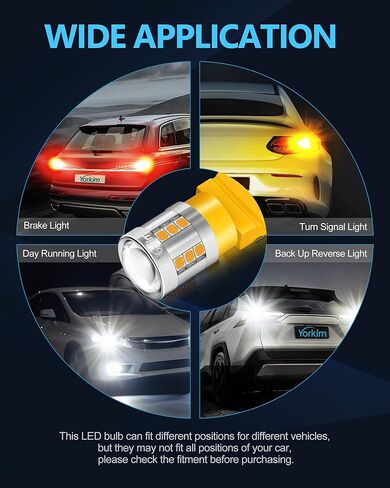 يوركيم 3157 لمبة LED العنبر تأتي مع مقاومات تحميل لحل مشكلة الفلاش المفرط أو رمز الخطأ، 3156 لمبة ليد العنبر 3457 4157 استبدال لمبة LED لأضواء وميض إشارة الانعطاف، حزمة من 2 in Kuwait