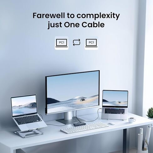 مفتاح NEWCARE من النوع C KVM لجهازي كمبيوتر محمول يشاركان شاشة واحدة، محطة إرساء مفتاح KVM مع 7 منافذ USB-A، 2 شحن USB-C 100 وات، منفذ RJ45، Thunderbolt KVM يدعم 4K@60 هرتز مع HDMI وDP للكمبيوتر المحمول in Kuwait
