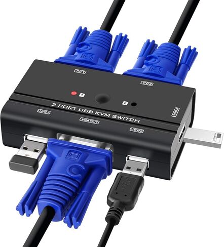 محول VGA USB KVM، محدد محول VGA KVM بمنفذين مع كابلات لمشاركة 2 قطعة، شاشة فيديو واحدة و3 أجهزة USB، ماسح ضوئي للطابعة ولوحة المفاتيح in Saudi Arabia