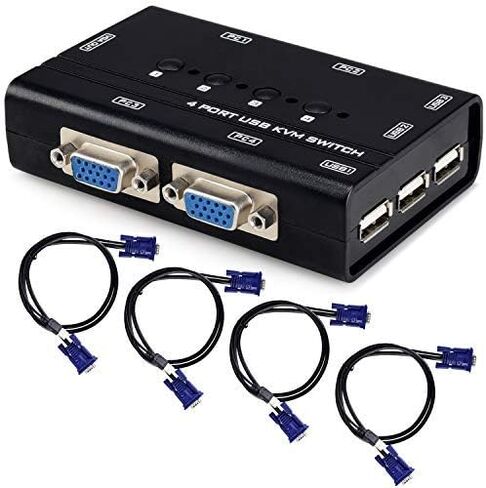 محول VGA USB KVM، محدد محول VGA KVM بمنفذين مع كابلات لمشاركة 2 قطعة، شاشة فيديو واحدة و3 أجهزة USB، ماسح ضوئي للطابعة ولوحة المفاتيح in Saudi Arabia
