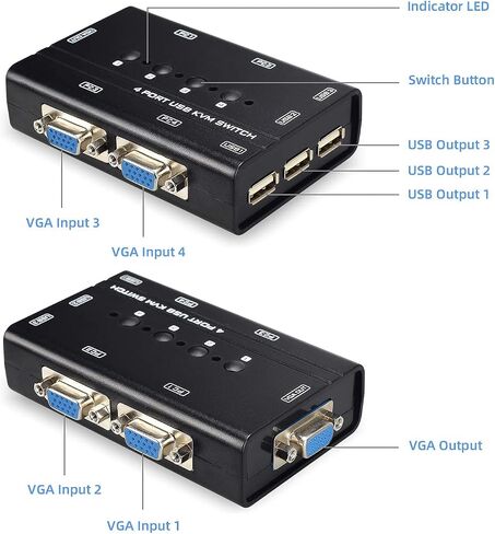 محول VGA USB KVM، محدد محول VGA KVM بمنفذين مع كابلات لمشاركة 2 قطعة، شاشة فيديو واحدة و3 أجهزة USB، ماسح ضوئي للطابعة ولوحة المفاتيح in Saudi Arabia