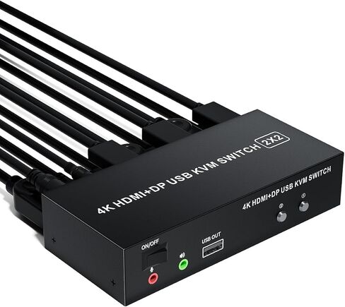 USB HDMI Displayport KVM Switch 2 شاشات 2 جهاز كمبيوتر، 4K @ 30 هرتز USB DP 1.4 KVM Switch مع صوت صغير، شاشة مزدوجة تدعم وضع ممتد/مرآة، 2 منفذ لمشاركة جهازي كمبيوتر مجموعة واحدة من طابعة لوحة المفاتيح والماوس in Saudi Arabia