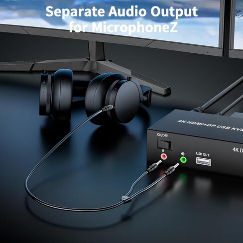 USB HDMI Displayport KVM Switch 2 شاشات 2 جهاز كمبيوتر، 4K @ 30 هرتز USB DP 1.4 KVM Switch مع صوت صغير، شاشة مزدوجة تدعم وضع ممتد/مرآة، 2 منفذ لمشاركة جهازي كمبيوتر مجموعة واحدة من طابعة لوحة المفاتيح والماوس in Saudi Arabia