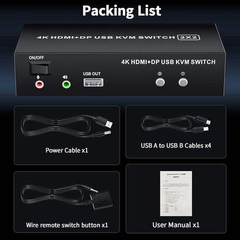 USB HDMI Displayport KVM Switch 2 شاشات 2 جهاز كمبيوتر، 4K @ 30 هرتز USB DP 1.4 KVM Switch مع صوت صغير، شاشة مزدوجة تدعم وضع ممتد/مرآة، 2 منفذ لمشاركة جهازي كمبيوتر مجموعة واحدة من طابعة لوحة المفاتيح والماوس in Saudi Arabia