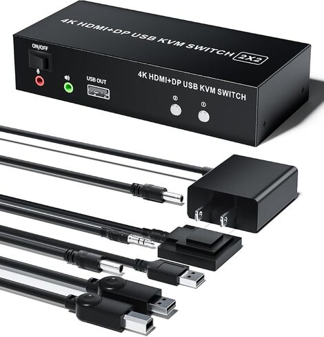 USB HDMI Displayport KVM Switch 2 شاشات 2 جهاز كمبيوتر، 4K @ 30 هرتز USB DP 1.4 KVM Switch مع صوت صغير، شاشة مزدوجة تدعم وضع ممتد/مرآة، 2 منفذ لمشاركة جهازي كمبيوتر مجموعة واحدة من طابعة لوحة المفاتيح والماوس in Saudi Arabia