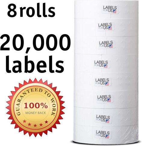 ملصقات لـ Monarch 1131 Labeler - تخفيضات - أحمر - 20,000 ملصق - عبوة تحتوي على 8 بكرات - بكرة حبر متضمنة - تم تصنيعها وتسليمها بواسطة Labels for Us in Saudi Arabia