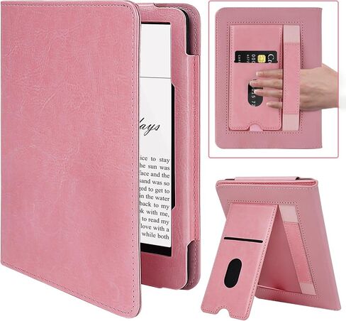 حافظة COO لجهاز Kindle Paperwhite مقاس 6.8 بوصات (الجيل الحادي عشر - 2021) والإصدار المميز، حافظة Kindle Paperwhite الفاخرة مقاس 6.8 بوصات مع تنبيه/غفو تلقائي، وحزام يد، وفتحة للبطاقات وحامل قابل للطي، وردي in Kuwait