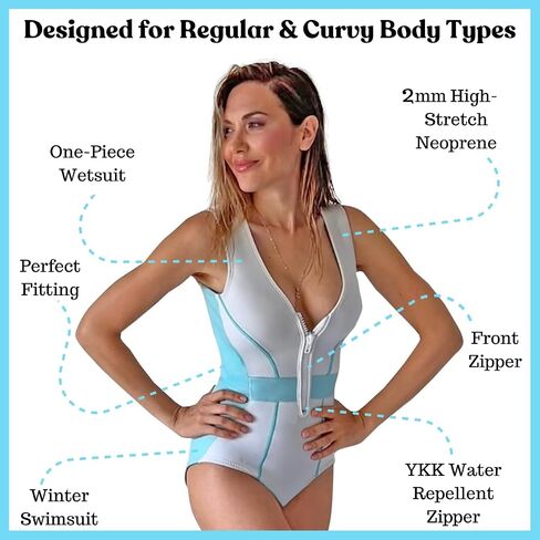 Womens Wetsuit Shorty | 2mm Neoprene Swimsuit | Front Zipper Wetsuit | One Piece Wet Suit Winter Swimming Surfing in Saudi Arabia