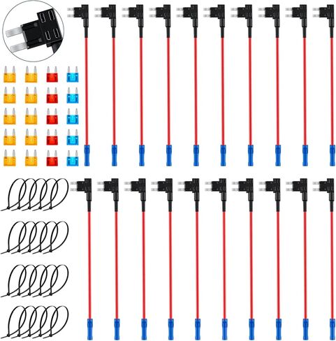 ELECTOP 20 Pack 12V Car Add-a-Circuit Fuse Tap Mini Fuse Adapter Kit, Mini Fuse Taps Automotive ATM APM Fuse Holder Connector with 5A/10A/15A Blade Fuses and Cable Ties for Cars Trucks Boats in Saudi Arabia