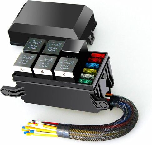 صندوق مصهر ومرحل 12 فولت مع 5 قطع 5 دبابيس JD1914 40A مرحل و1 قطعة 4 دبابيس مرحل 6 ATC/ATO بليد فيوز، صندوق مرحل عالمي مقاوم للماء للسيارات والشاحنات والقوارب البحرية in Kuwait