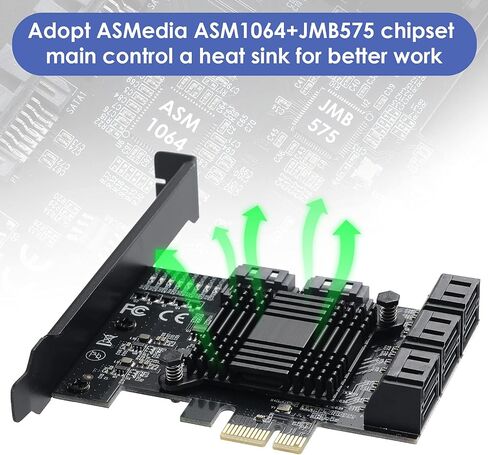 بطاقة PCIE إلى SATA 3.0 2X ذات 10 منافذ، وبطاقة توسيع PCIE إلى SATA III بسرعة 6 جيجابت في الثانية، ورقائق ASM1166+JMB575 in Kuwait