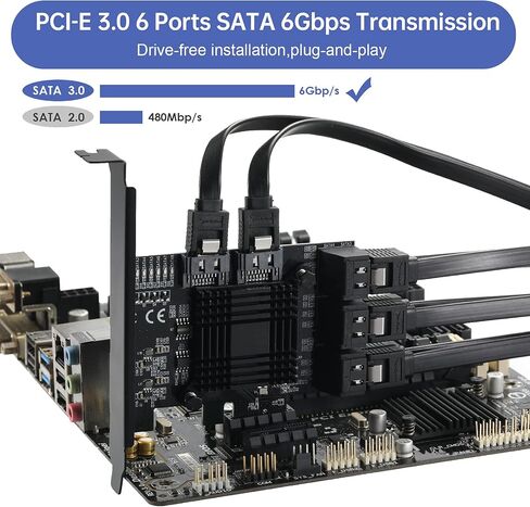 بطاقة PCIE إلى SATA 3.0 2X ذات 10 منافذ، وبطاقة توسيع PCIE إلى SATA III بسرعة 6 جيجابت في الثانية، ورقائق ASM1166+JMB575 in Kuwait