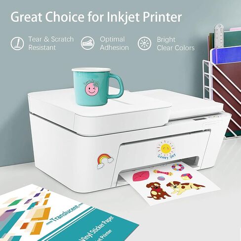 Gwybkq Printable Vinyl Sticker Paper for Inkjet Printer,17 Sheets Premium Translucent Waterproof Blank Custom Label, Tear & Scratch Resistant Dries Quickly Vivid Colors in Saudi Arabia