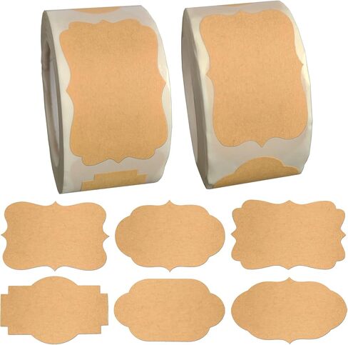 600pcs Kraft Gift Labels Stickers, Small Sticky Blank Labels for Canning Jars, Write on Holiday Present Labels Gift Tags for Christmas, Easter, New Year Holiday, 2.1'' x 1.2''(Brown-Kraft) in Saudi Arabia