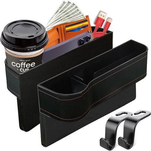Nisstiiv Car Seat Gap Filler Organizer, Multifunctional Seat Gap Storage Box with Cup Holder, Console Side Extra Pouchs with USB Car Charger, Auto Accessories for Cellphone Wallet Key (A-Pair) in Saudi Arabia