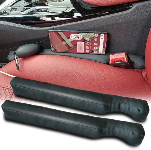 Happyworker Leather Car Seat Gap Fillers Universal Fit Organizer Stop Things from Dropping Under Pack of 2 (Black) in Saudi Arabia