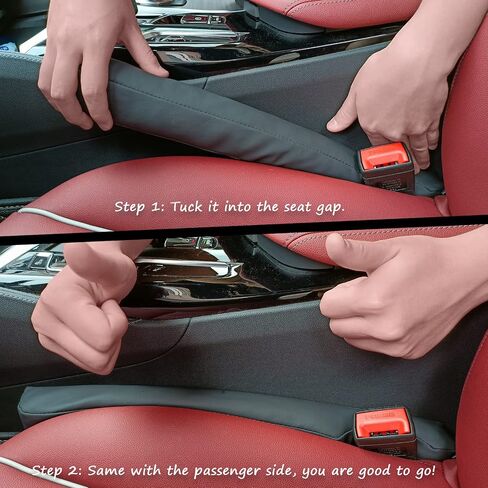 Happyworker Leather Car Seat Gap Fillers Universal Fit Organizer Stop Things from Dropping Under Pack of 2 (Black) in Saudi Arabia