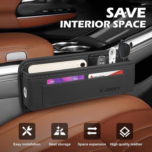 Car Seat Gap Filler 2 pack Car Gap Filler Seat Organizer Front Seat Leather Car Accessories for Women Men, Car Essentials for SUV Truck, Adjustable Seat Gap Filler Organizer for Phones, Keys, Cards in Kuwait