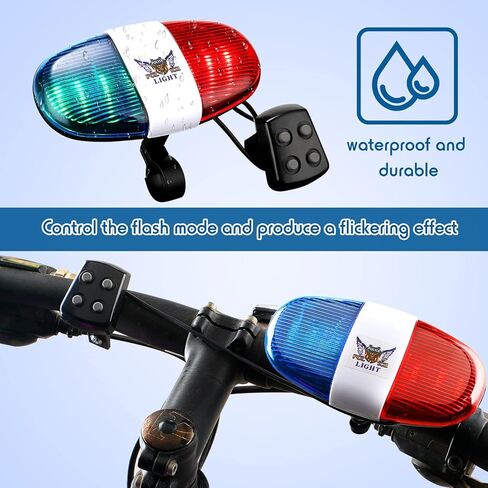 4 قطع دراجة الشرطة ضوء الصوت LED ضوء الدراجة الشرطة صفارة الإنذار القرن جرس الدراجة للأطفال القرن الكهربائي ملحقات الدراجة 6 أضواء LED 4 أصوات البوق ضوء تحذير السلامة مقاوم للماء ركوب الدراجات القرن in Kuwait