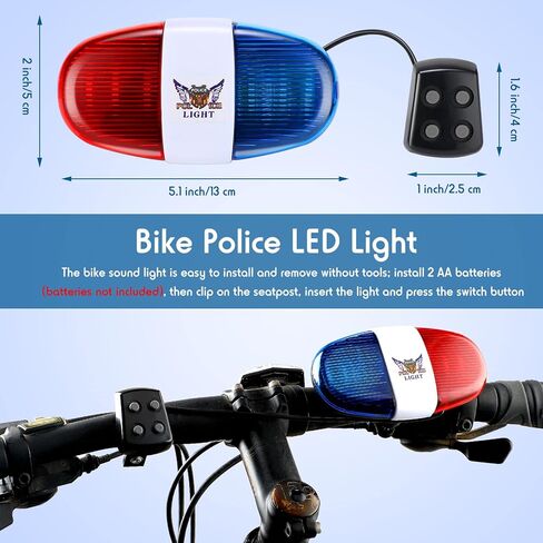 4 قطع دراجة الشرطة ضوء الصوت LED ضوء الدراجة الشرطة صفارة الإنذار القرن جرس الدراجة للأطفال القرن الكهربائي ملحقات الدراجة 6 أضواء LED 4 أصوات البوق ضوء تحذير السلامة مقاوم للماء ركوب الدراجات القرن in Kuwait