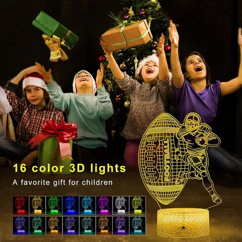 ضوء ليلي لكرة القدم، مصباح LED وهمي ثلاثي الأبعاد لكرة القدم الأمريكية، مصباح كرة قدم 16 لونًا متغيرًا للإضاءة الديكورية للأولاد والبنات هدية عيد الميلاد والعطلات (كرة القدم) in Saudi Arabia