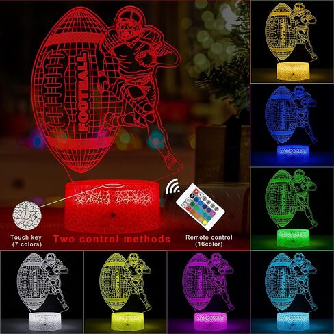 ضوء ليلي لكرة القدم، مصباح LED وهمي ثلاثي الأبعاد لكرة القدم الأمريكية، مصباح كرة قدم 16 لونًا متغيرًا للإضاءة الديكورية للأولاد والبنات هدية عيد الميلاد والعطلات (كرة القدم) in Saudi Arabia
