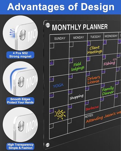 تقويم شهري مغناطيسي من الأكريليك الشفاف من HBlife للثلاجة، لوحة تخطيط للمسح الجاف مقاس 12 × 16 للثلاجة تتضمن 8 أقلام تلوين ملونة وحامل أقلام تحديد ومنديل in Kuwait