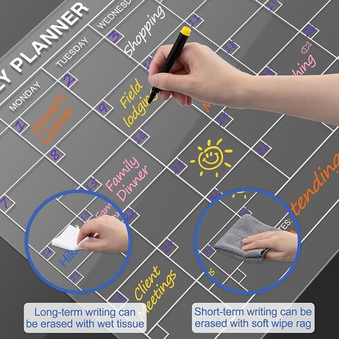 تقويم شهري مغناطيسي من الأكريليك الشفاف من HBlife للثلاجة، لوحة تخطيط للمسح الجاف مقاس 12 × 16 للثلاجة تتضمن 8 أقلام تلوين ملونة وحامل أقلام تحديد ومنديل in Kuwait