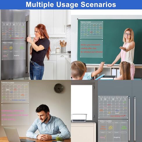 تقويم شهري مغناطيسي من الأكريليك الشفاف من HBlife للثلاجة، لوحة تخطيط للمسح الجاف مقاس 12 × 16 للثلاجة تتضمن 8 أقلام تلوين ملونة وحامل أقلام تحديد ومنديل in Kuwait