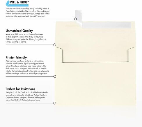 مظاريف دعوة LUXPaper A7 | قشر واضغط | 5 1/4 بوصة × 7 1/4 بوصة | الكتان الطبيعي | 80 رطل. نص | 50 الكمية in Saudi Arabia