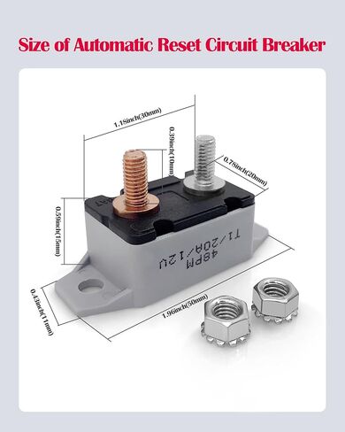 قاطع دائرة أوتوماتيكي 20 أمبير، تيار مستمر 12 فولت - 24 فولت مع غطاء مسمار للسيارات والشاحنات ومركبات RV والمركبات الكهربائية ومحركات السيارات والمركبات البحرية (4 قطع) in Kuwait