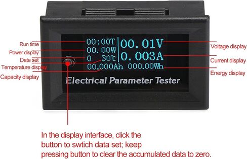 DROK 0.96 بوصة جهاز اختبار OLED متعدد الوظائف المحمول DC 0-33V 0-3A 0-99h59min 0-99W درجة الحرارة الحالية الجهد الكهربي سعة الطاقة 7in1 لوحة قياس المعلمة الكهربائية in Saudi Arabia