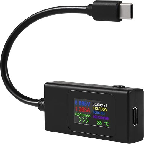 1 قطعة من النوع C USB-C اختبار التيار متر 4-30 فولت 5 فولت 12 فولت 24 فولت 0-6.5 أمبير 120 واط عداد الطاقة المتعدد مقياس التيار الكهربائي نوع C شاحن USB اختبار سعة عرض اللون محول الشحن السريع (النوع C أسود) in Kuwait