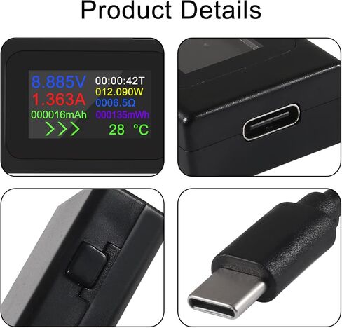 1 قطعة من النوع C USB-C اختبار التيار متر 4-30 فولت 5 فولت 12 فولت 24 فولت 0-6.5 أمبير 120 واط عداد الطاقة المتعدد مقياس التيار الكهربائي نوع C شاحن USB اختبار سعة عرض اللون محول الشحن السريع (النوع C أسود) in Kuwait