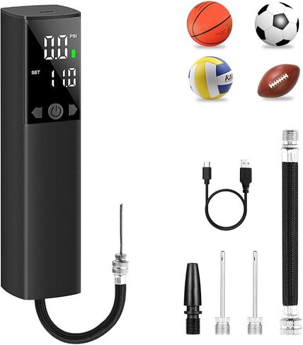 BOMPOW مضخة الكرة الكهربائية الدقيقة، مضخة الكرة للكرات الرياضية مضخة هواء كرة السلة مع شاشة LCD، مضخات الهواء لكرة القدم الكرة الطائرة الرجبي مع تضخيم انكماش الإبر الملحقات in Kuwait