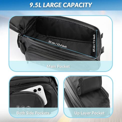 حقيبة الرف الخلفي للدراجة من WOTOW - ذات سطح مزدوج 9.5 لتر مقاومة للماء عاكسة للضوء مع حزام كتف، حقائب شحن للمقعد الخلفي للدراجات MTB Bike E-Bike in Kuwait