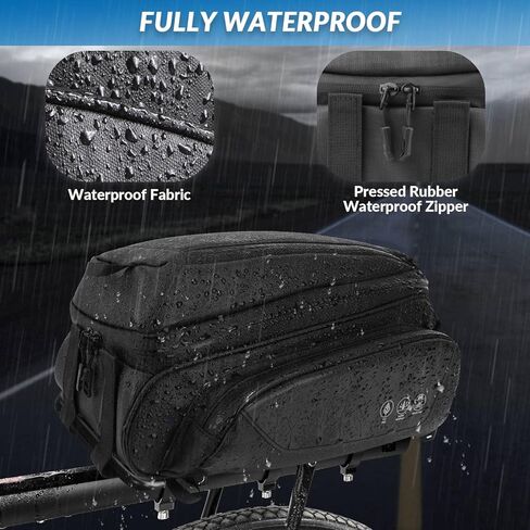 حقيبة الرف الخلفي للدراجة من WOTOW - ذات سطح مزدوج 9.5 لتر مقاومة للماء عاكسة للضوء مع حزام كتف، حقائب شحن للمقعد الخلفي للدراجات MTB Bike E-Bike in Kuwait