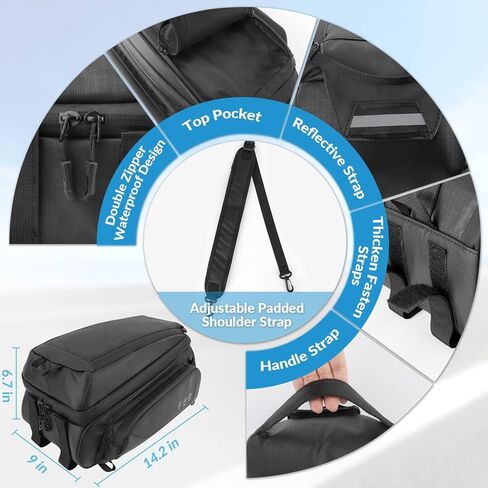 حقيبة الرف الخلفي للدراجة من WOTOW - ذات سطح مزدوج 9.5 لتر مقاومة للماء عاكسة للضوء مع حزام كتف، حقائب شحن للمقعد الخلفي للدراجات MTB Bike E-Bike in Kuwait