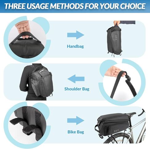 حقيبة الرف الخلفي للدراجة من WOTOW - ذات سطح مزدوج 9.5 لتر مقاومة للماء عاكسة للضوء مع حزام كتف، حقائب شحن للمقعد الخلفي للدراجات MTB Bike E-Bike in Kuwait