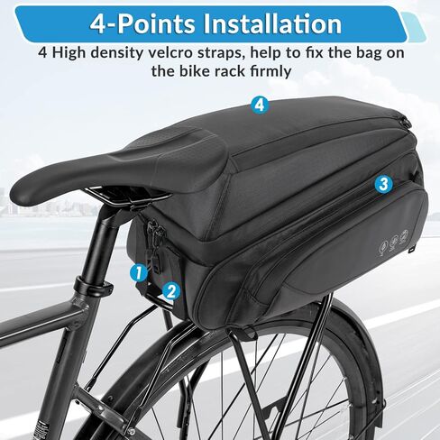 حقيبة الرف الخلفي للدراجة من WOTOW - ذات سطح مزدوج 9.5 لتر مقاومة للماء عاكسة للضوء مع حزام كتف، حقائب شحن للمقعد الخلفي للدراجات MTB Bike E-Bike in Kuwait